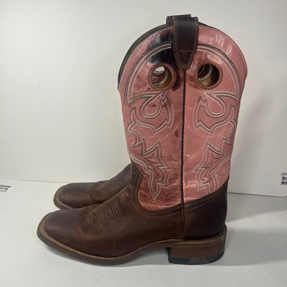 Boulet Women’s Cowboy Boots Size 8 C Brown Pink Leather Western Boots - Picture 3 of 8